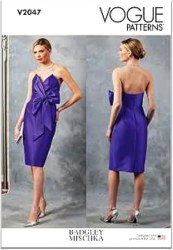2047 Vogue Badgley Mischka Close Fit Lined Draped Strapless Shorter Evening Dress, Bow Pattern 18-26 New